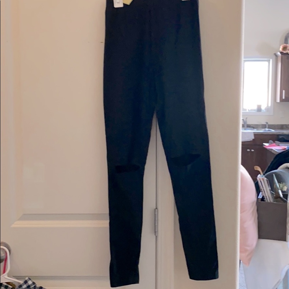 Black Leggings with Knee Slits NEW